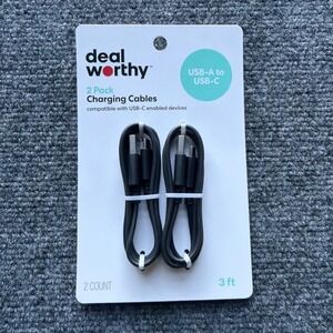 3' USB-A to USB-C 2pk Cable - Deal Worthy Black